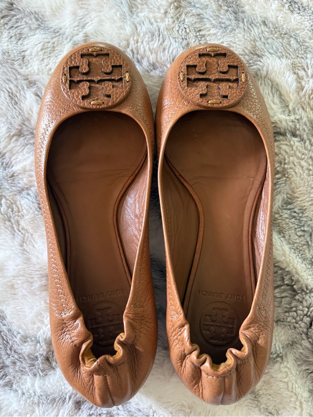 Tory Burch Leather Cognac Reva Travel Ballet Flats 7.5 EUC